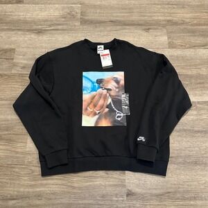 Nike SB Dog Water Bottle Graphic Crewneck Sweatshirt Black Loose Fit Men Large